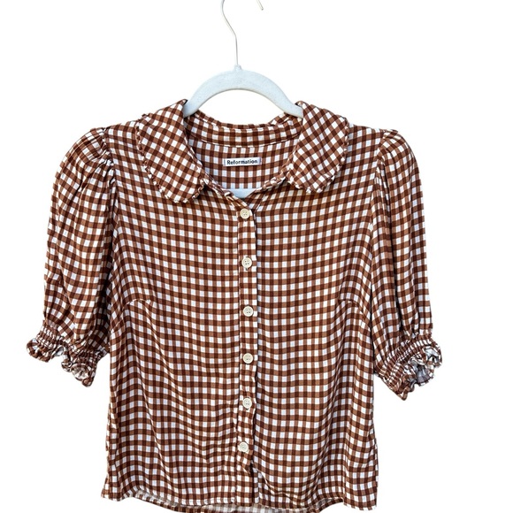Reformation Tops - Reformation Kalila  Brown and White Checkered Top